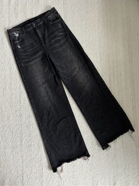 | Risen Jeans | Black High-Rise Wide-Leg Frayed Hem Women's Jeans size 15/32